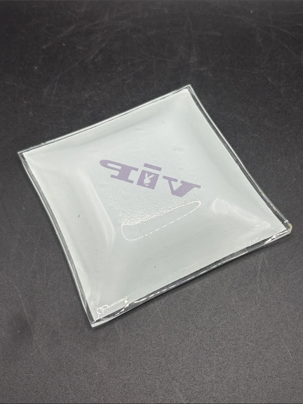 Vintage Playboy Bunny Club VIP Tip Tray Trinket Dish White Gold Glass Home Decor